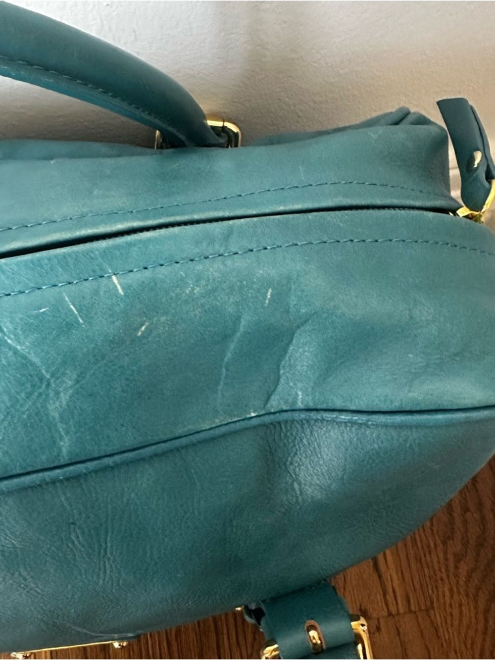 Valentina Italy Teal Leather Satchel Gold-Plated Accents | Made in Italy Bag - Picture 4 of 16